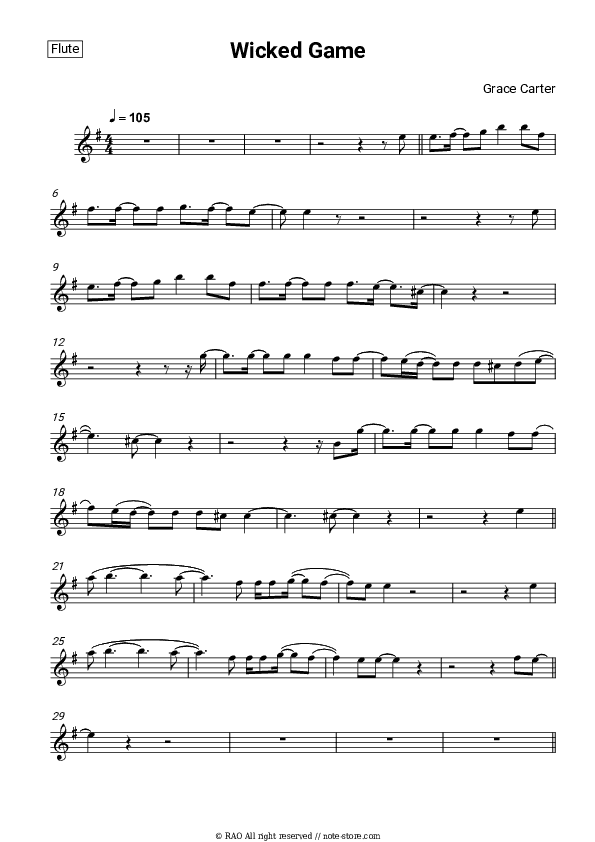 Wicked Game - Grace Carter Flute Sheet Music - Flute