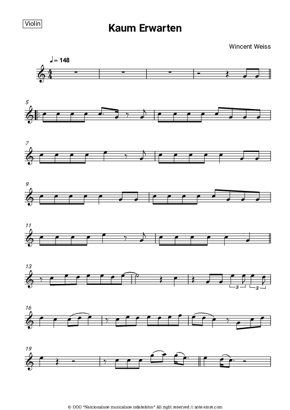 Kaum Erwarten - Wincent Weiss Violin Sheet Music - Violin