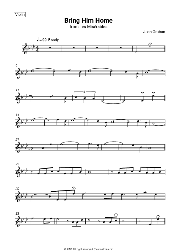 Bring him home (Les Misérables) - Josh Groban, Claude-Michel Schonberg Violin Sheet Music - Violin