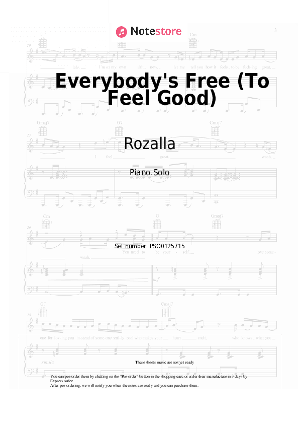 Everybody's Free (To Feel Good) - Rozalla Piano Sheet Music - Piano.Solo