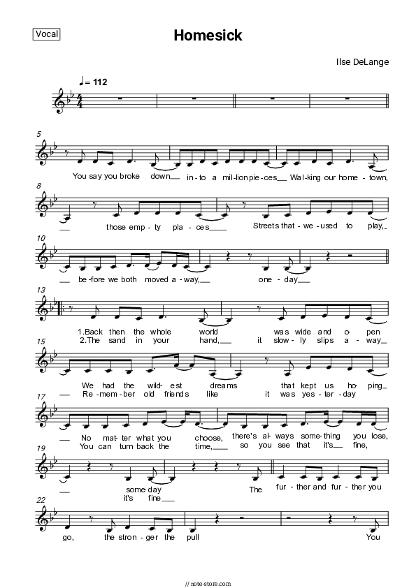 Homesick - Ilse DeLange Vocal Sheet Music - Vocal