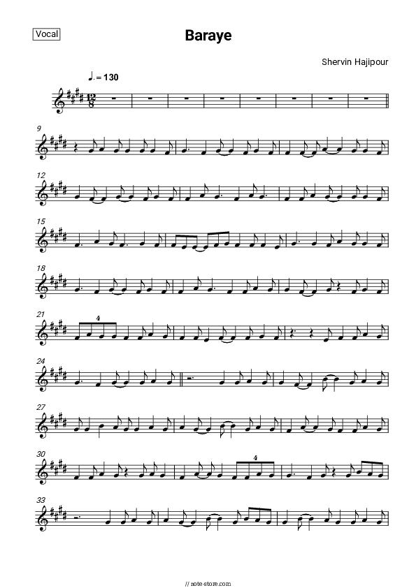 Baraye - Shervin Hajipour Vocal Sheet Music - Vocal