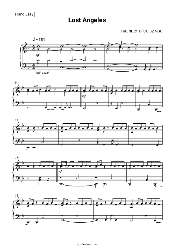 Lost Angeles - FRIENDLY THUG 52 NGG Piano Sheet Music Easy - Piano.Easy