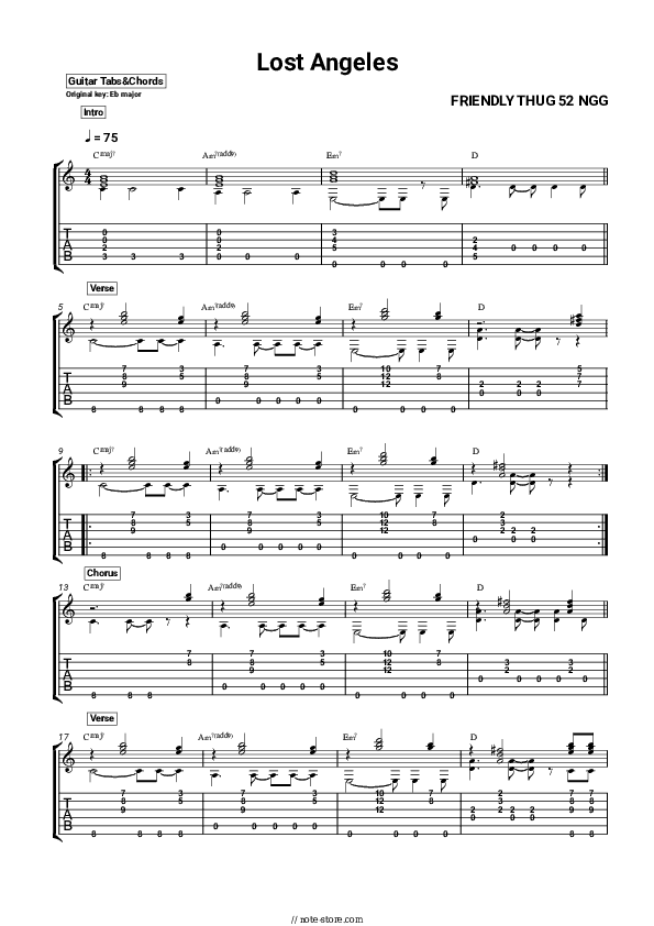Lost Angeles - FRIENDLY THUG 52 NGG Chords and Tabs - Guitar.Chords&Tabs