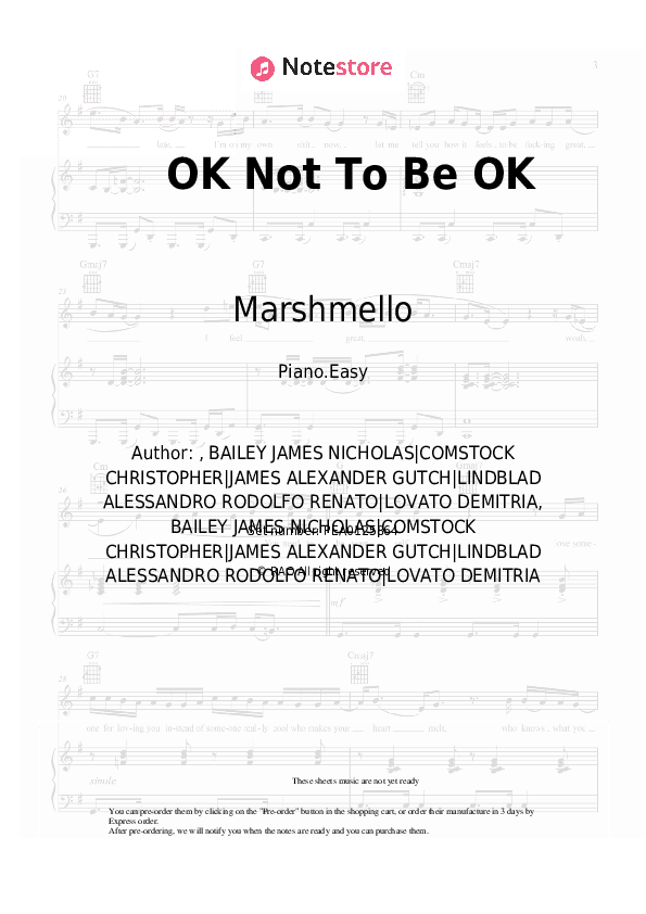 OK Not To Be OK - Marshmello, Demi Lovato Piano Sheet Music Easy - Piano.Easy