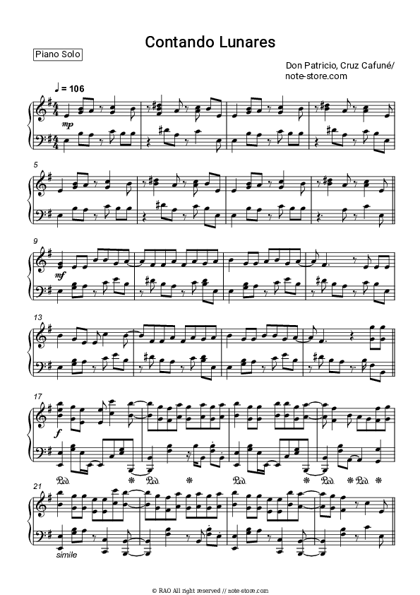 Contando Lunares - Don Patricio, Cruz Cafuné Piano Sheet Music - Piano.Solo