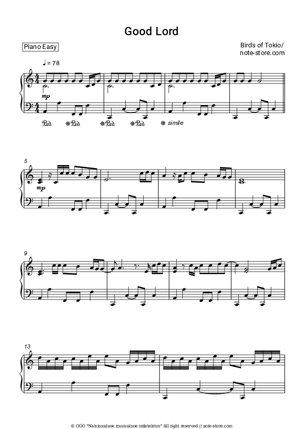 Good Lord - Birds of Tokyo Piano Sheet Music Easy - Piano.Easy