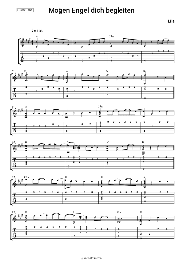 Mögen Engel dich begleiten - Lila Tabs - Guitar.Tabs