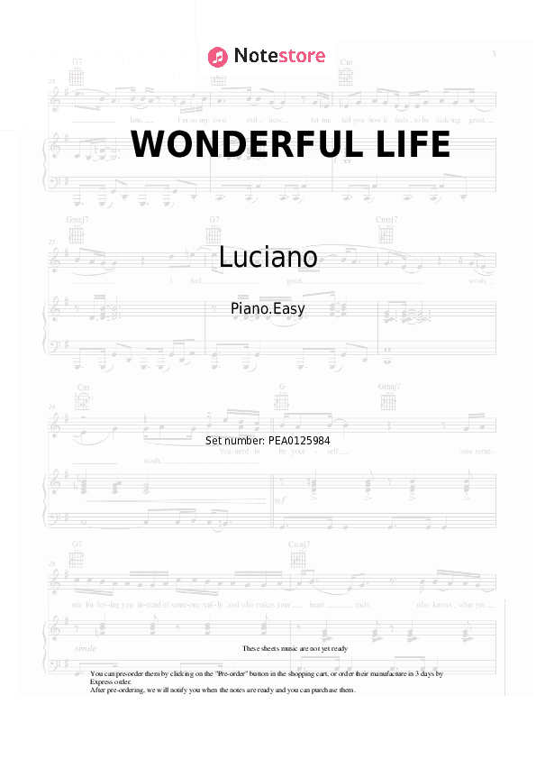WONDERFUL LIFE - Luciano, Hurts, 6PM RECORDS, SIRA Piano Sheet Music Easy - Piano.Easy