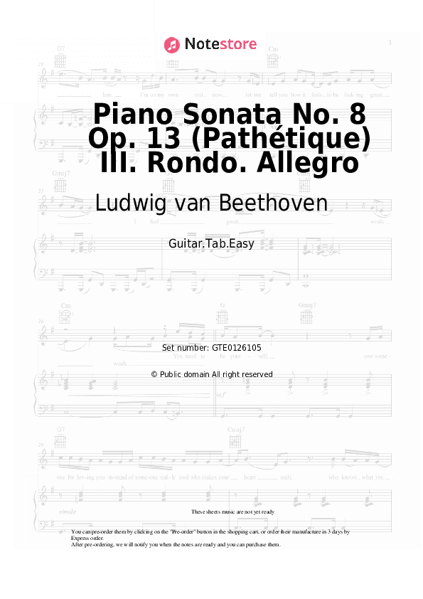 Piano Sonata No. 8 Op. 13 (Pathétique) III. Rondo. Allegro - Ludwig van Beethoven Tabs Easy - Guitar.Tab.Easy