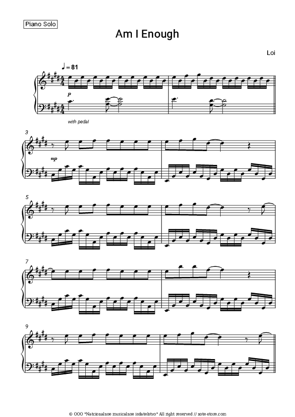 Am I Enough - Loi Piano Sheet Music - Piano.Solo