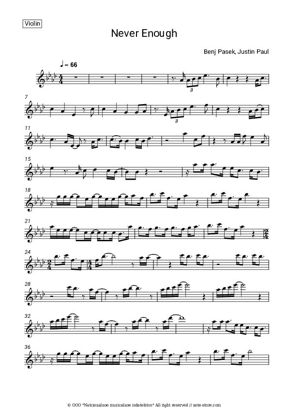 Never Enough - Loren Allred Violin Sheet Music - Violin