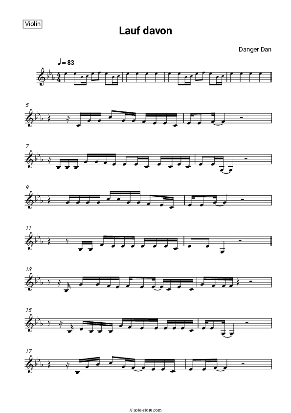 Lauf davon - Danger Dan Violin Sheet Music - Violin