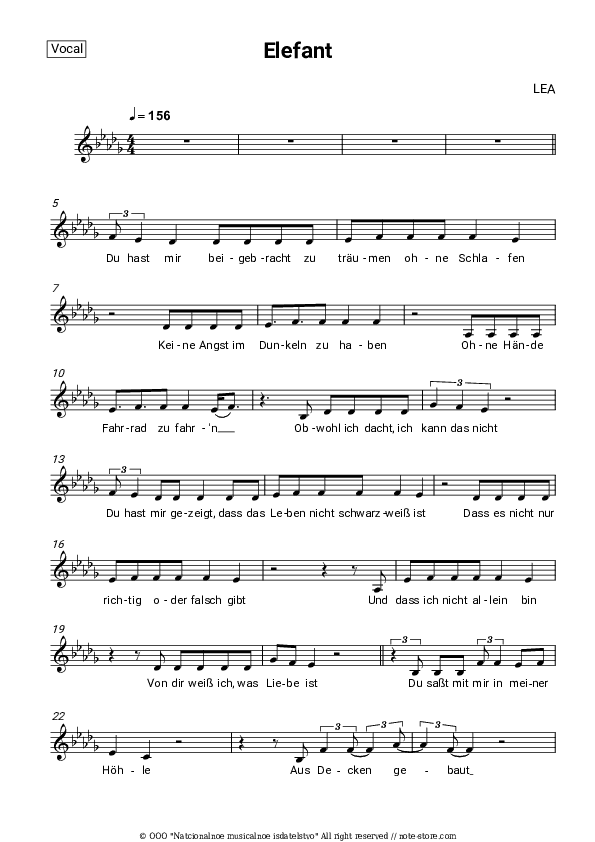 Elefant - LEA Vocal Sheet Music - Vocal