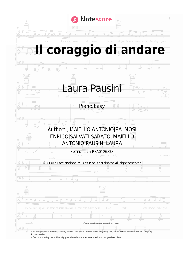 Il coraggio di andare - Laura Pausini, Biagio Antonacci Piano Sheet Music Easy - Piano.Easy