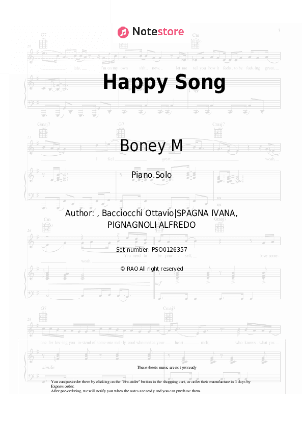 Happy Song - Boney M Piano Sheet Music - Piano.Solo