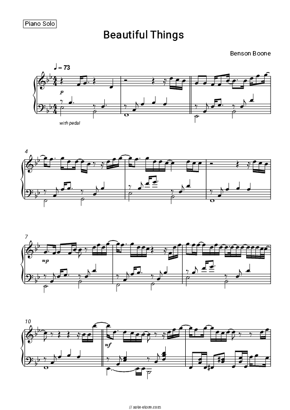 Beautiful Things - Benson Boone Piano Sheet Music - Piano.Solo