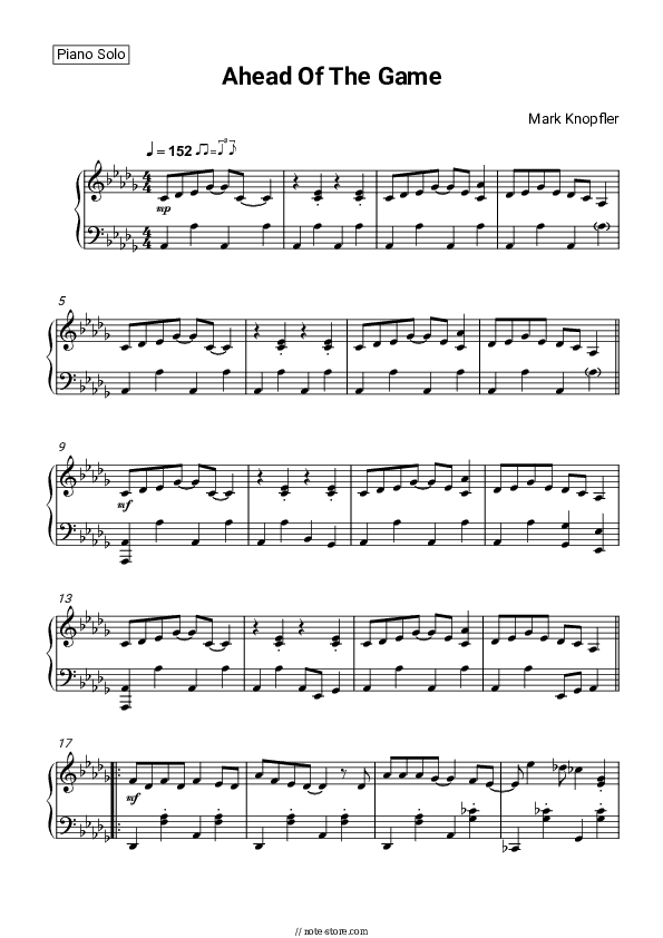 Ahead Of The Game - Mark Knopfler Piano Sheet Music - Piano.Solo