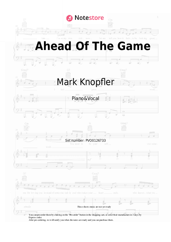 Ahead Of The Game - Mark Knopfler Piano Sheet Music with the Voice part - Piano&Vocal