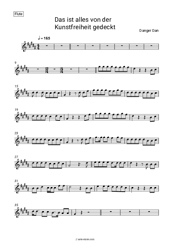 Das ist alles von der Kunstfreiheit gedeckt - Danger Dan Flute Sheet Music - Flute