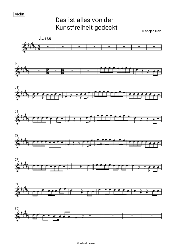 Das ist alles von der Kunstfreiheit gedeckt - Danger Dan Violin Sheet Music - Violin