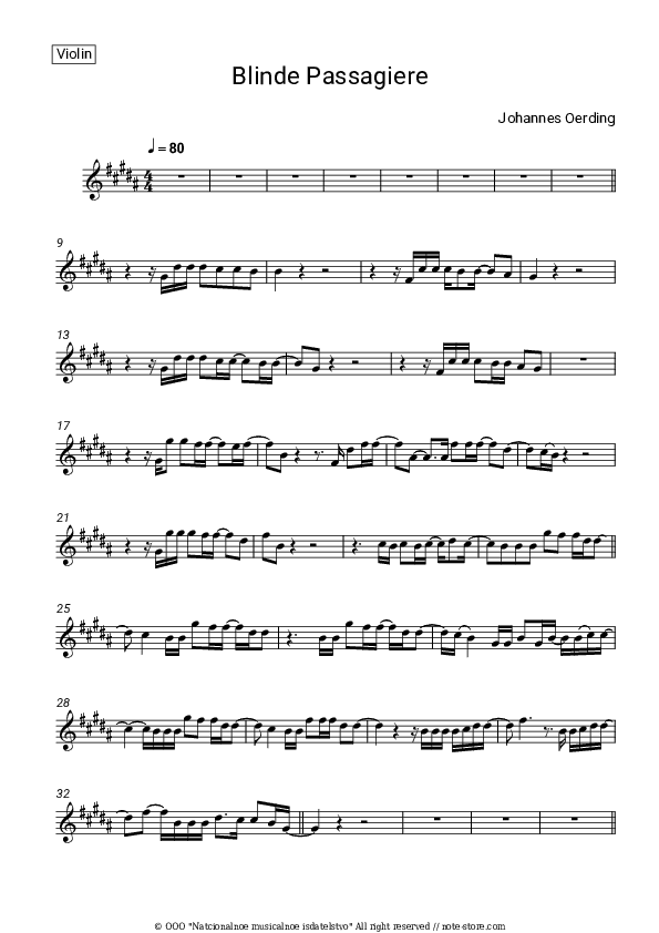 Blinde Passagiere - Johannes Oerding Violin Sheet Music - Violin