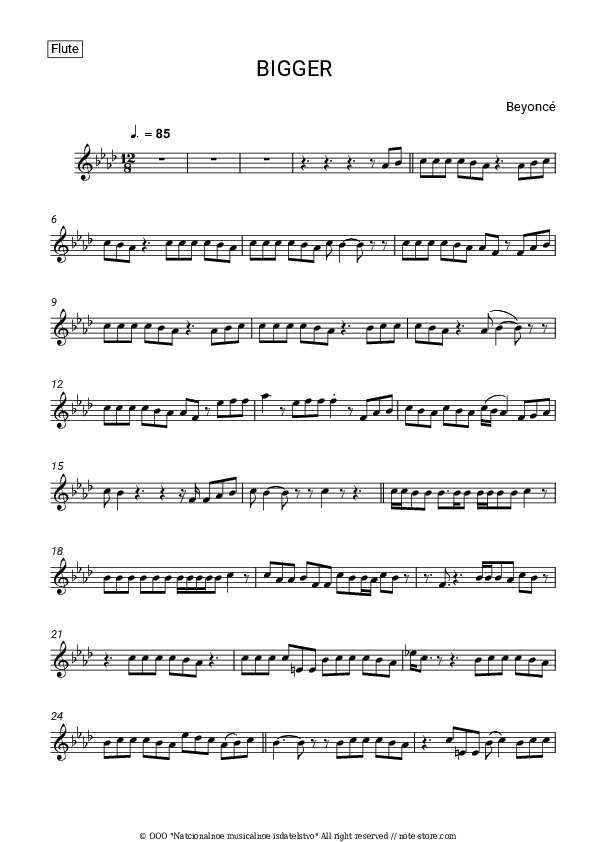 BIGGER - Beyonce Flute Sheet Music - Flute