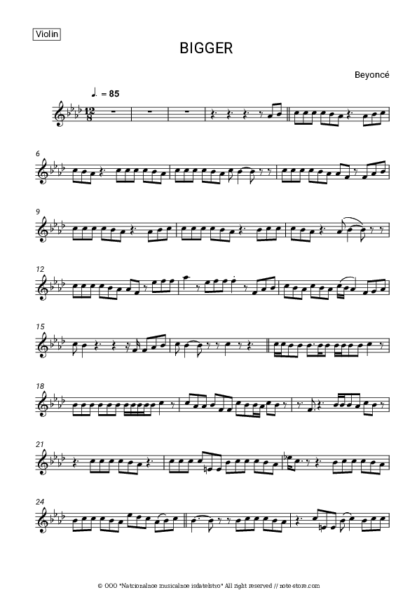 BIGGER - Beyonce Violin Sheet Music - Violin