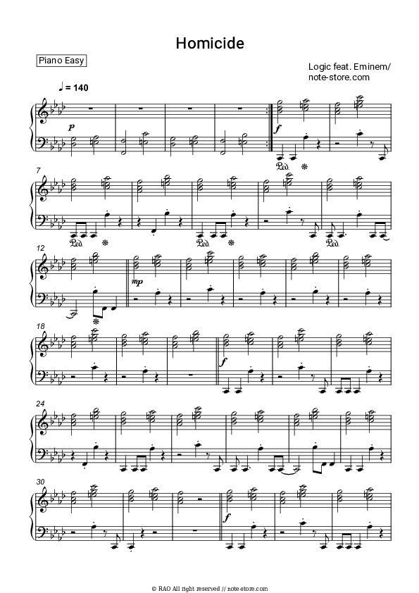 Homicide - Logic, Eminem Piano Sheet Music Easy - Piano.Easy