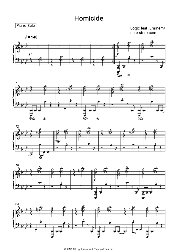 Homicide - Logic, Eminem Piano Sheet Music - Piano.Solo