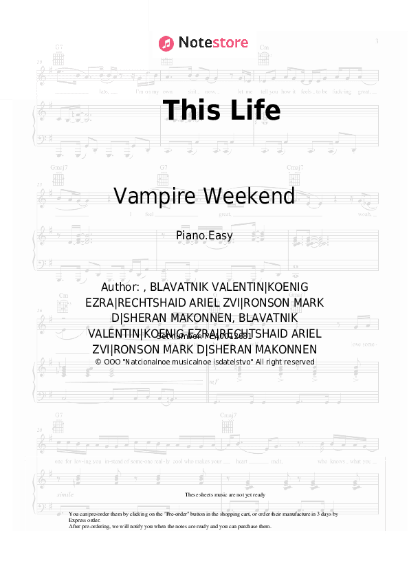 This Life - Vampire Weekend Piano Sheet Music Easy - Piano.Easy