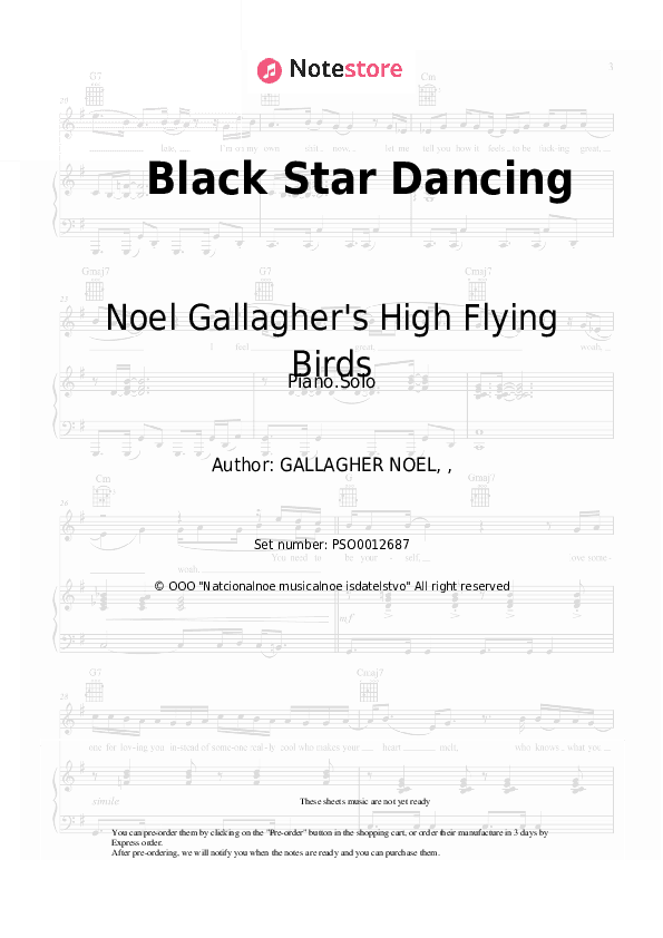 Black Star Dancing - Noel Gallagher's High Flying Birds Piano Sheet Music - Piano.Solo