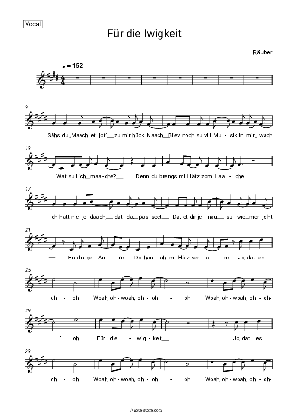 Für die Iwigkeit - Räuber Vocal Sheet Music - Vocal