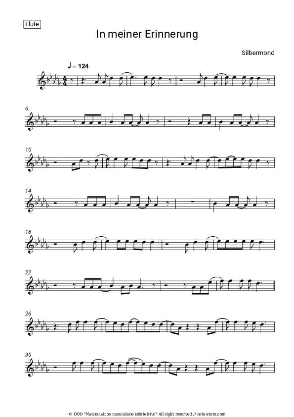 In meiner Erinnerung - Silbermond Flute Sheet Music - Flute