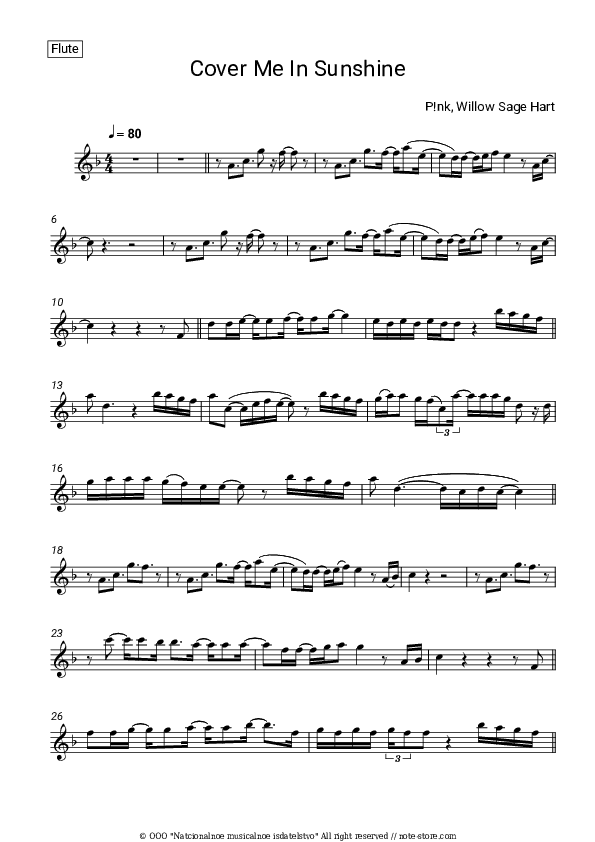 Cover Me In Sunshine - , Flute Sheet Music - Flute