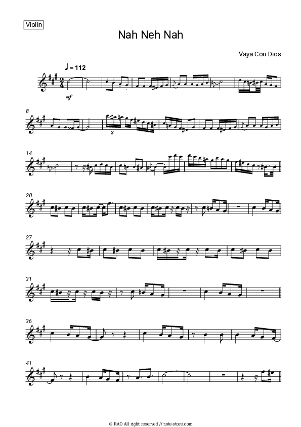 Nah Neh Nah - Vaya Con Dios Violin Sheet Music - Violin