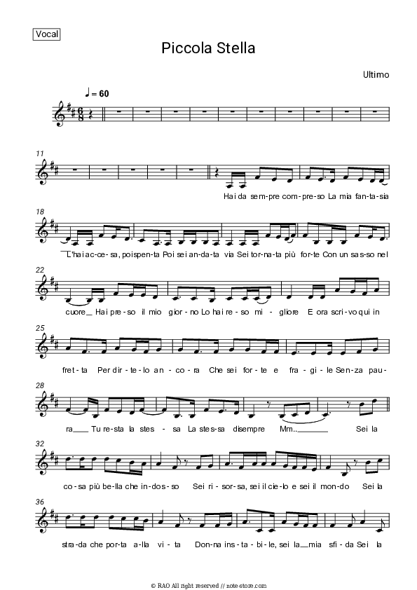Piccola stella - Ultimo Vocal Sheet Music - Vocal