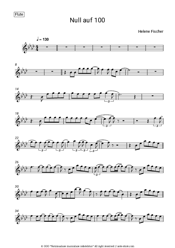Null auf 100 - Helene Fischer Flute Sheet Music - Flute
