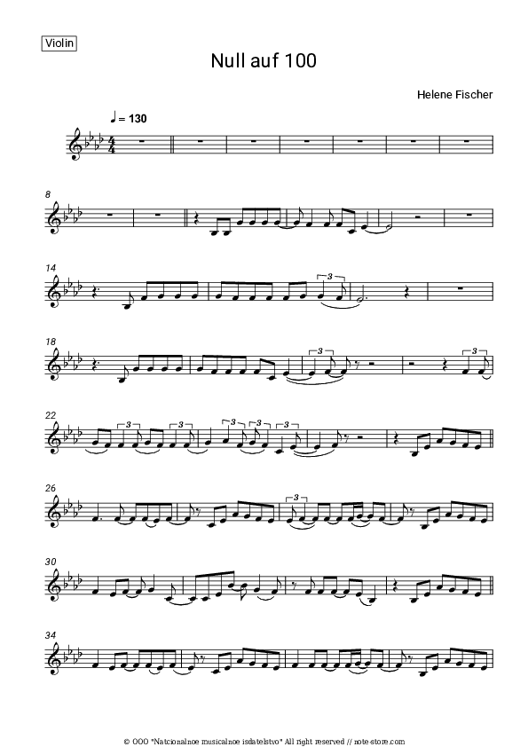 Null auf 100 - Helene Fischer Violin Sheet Music - Violin