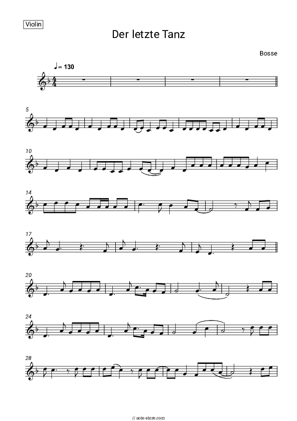 Der letzte Tanz - Bosse Violin Sheet Music - Violin