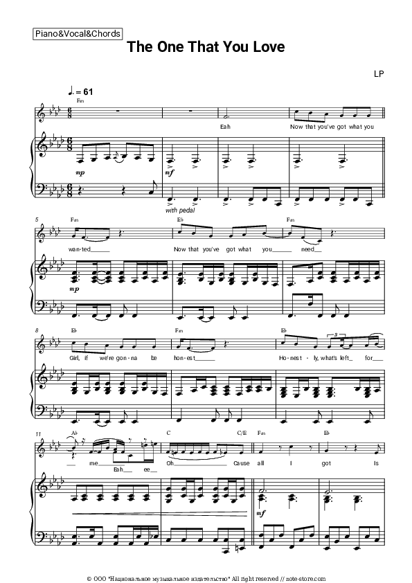 The One That You Love - LP Piano Sheet Music with the Vocal and Chords - Piano&Vocal&Chords