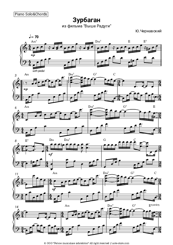 Зурбаган (из х/ф 'Выше радуги') - Vladimir Presnyakov Jr., Yury Chernavsky Piano Sheet Music and Chords - Piano.Solo&Chords