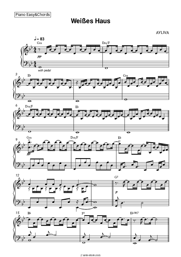 Weißes Haus - AYLIVA Sheet Music Easy and Chords - Piano.Easy&Chords