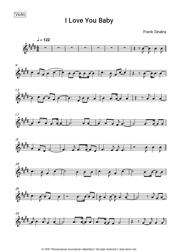 I Love You Baby - Frank Sinatra Violin Sheet Music - Violin