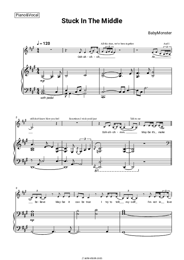 Stuck In The Middle - BabyMonster Piano Sheet Music with the Voice part - Piano&Vocal