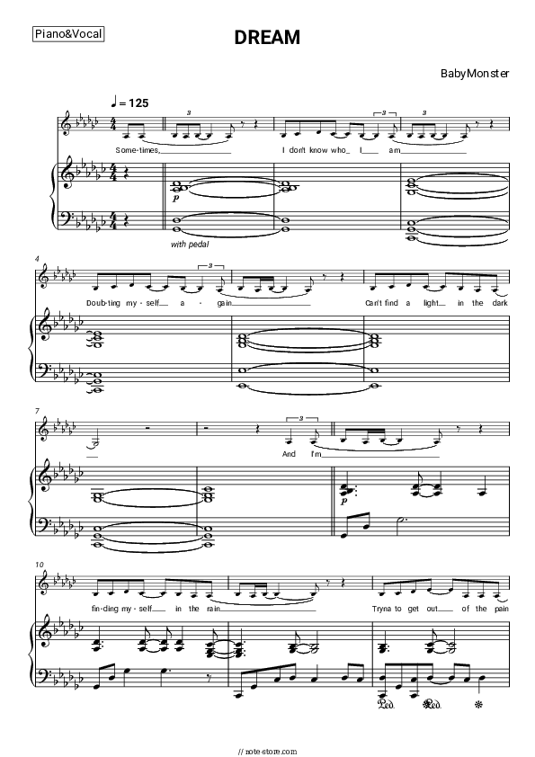 DREAM - BabyMonster Piano Sheet Music with the Voice part - Piano&Vocal