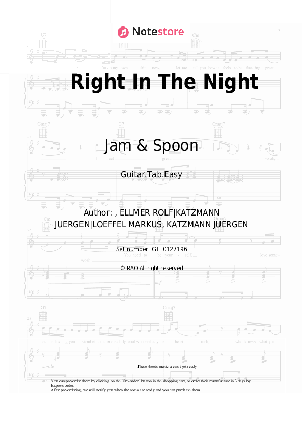 Right In The Night - Jam & Spoon, Plavka Tabs Easy - Guitar.Tab.Easy