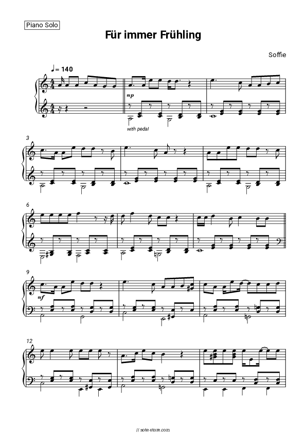 Für immer Frühling - Soffie Piano Sheet Music - Piano.Solo