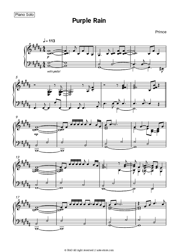 Purple Rain - Prince Piano Sheet Music - Piano.Solo
