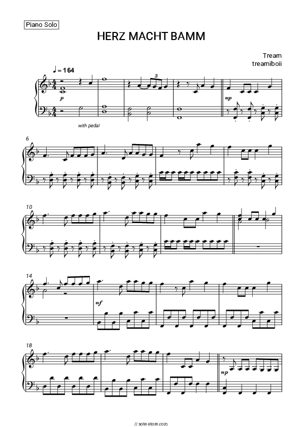 HERZ MACHT BAMM - Tream, treamiboii Piano Sheet Music - Piano.Solo